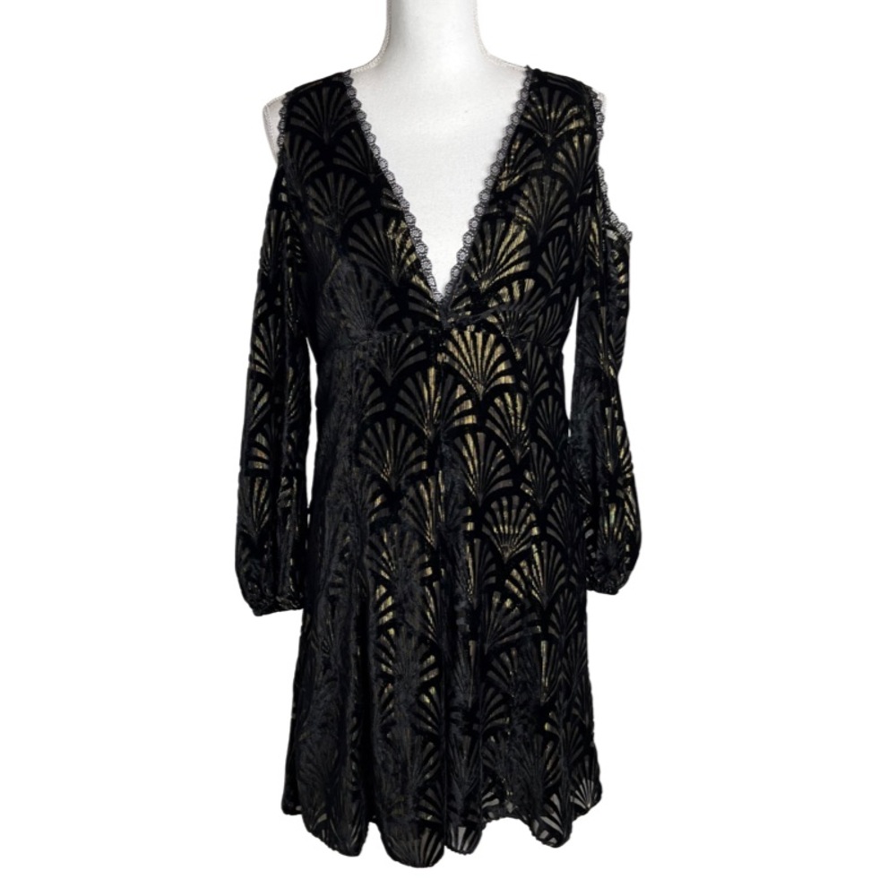 Alice + Olivia Arla Cold Shoulder Dress in Black & Gold Size 10 NWT - Picture 4 of 15